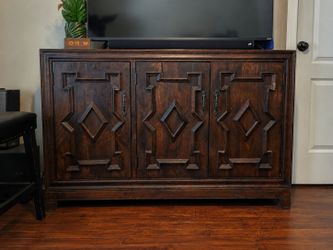 Vintage carved wood credenza / sideboard / buffet cabinet