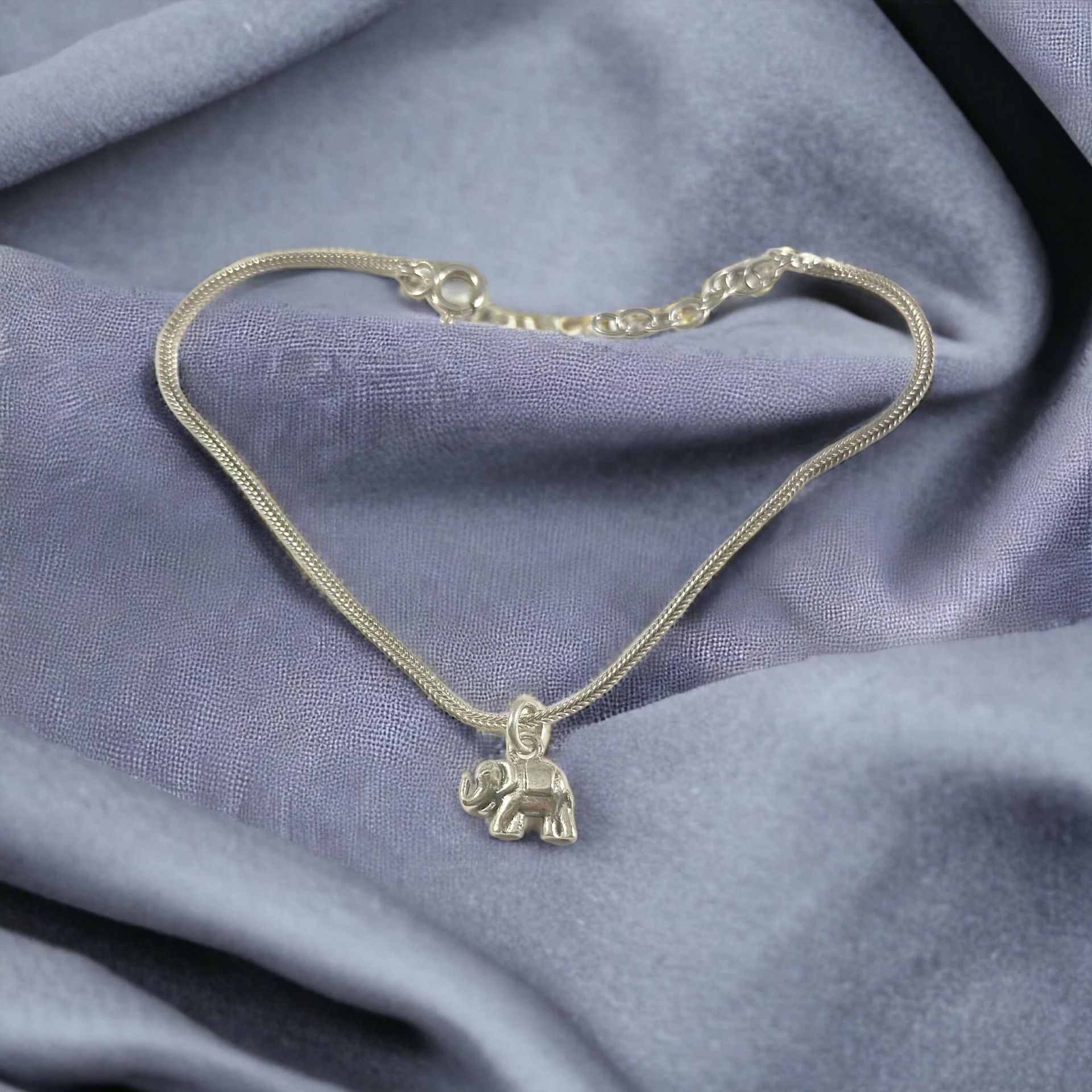 Solid Silver Elephant Anklet