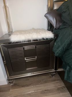 Gorgeous Gray Glam Nightstand ✨ Built-In USB Charger | 2 Drawers