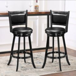 Set Of 2 29 Inch Wooden 360 Swivel Bar Stools