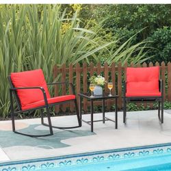 ❤️Greesum 3 Pieces Rocking Rattan Wicker Bistro