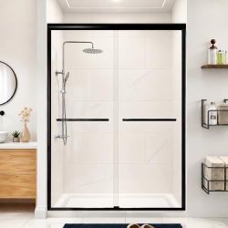 44-48” Sliding Shower Door 72”H Black Frame 6mm Tempered Glass