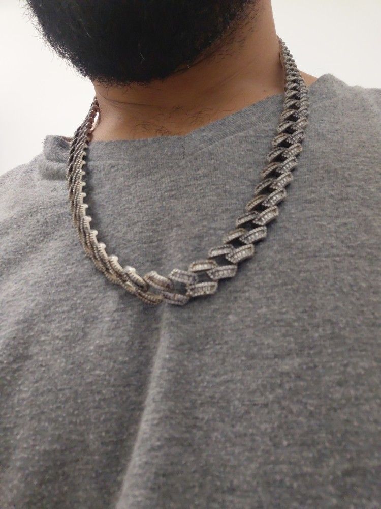 Real 925 Silver Iced Out Out Cuban Chain