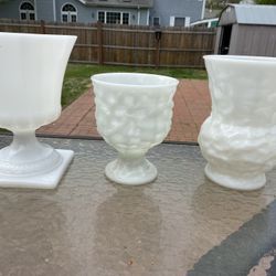 Vintage E.O. Brody Cleveland Milk Glass Textured Crinkle and Smooth Footed & Traditional Vases  Bowls bowl vase