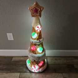 Holiday Time Pastel Gingerbread Waffle Cone Tree 36” Blow Mold Christmas Light