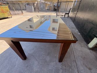 Wood Dining Table with Glass Top