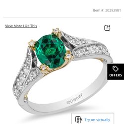 Enchanted Disney Tinker Bell Oval Green Topaz and 1/3 CT. T.W. Diamond Star Engagement Ring in 14K T