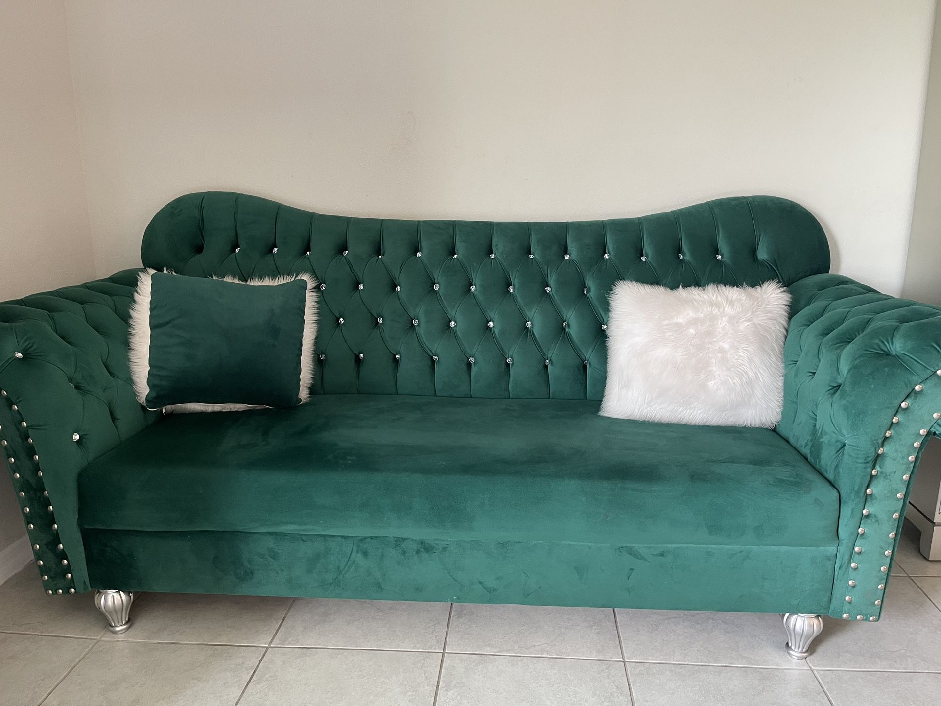 Velvet Green Couch And Love Seat