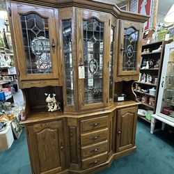 Vintage Oak China Hutch Cabinet
