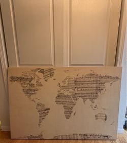 XXL 40” x 60 framed Canvas "Old Sheet Music World Map"