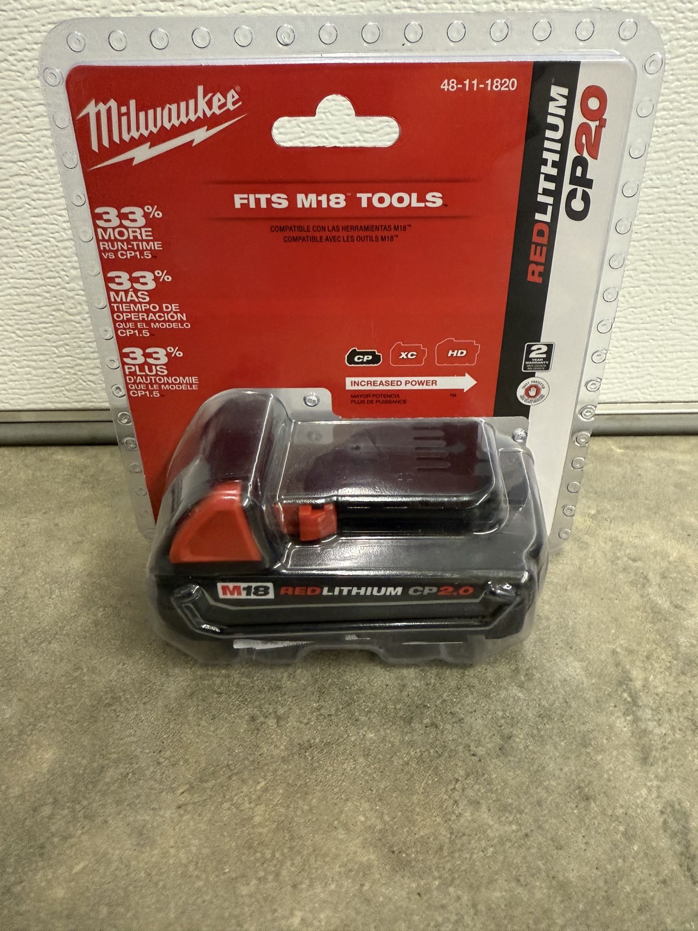 Milwaukee M18 18-Volt 2.0 Ah Lithium-Ion Compact Battery $109 plus tax at Home Depot