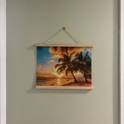 Complete Framed Diamond Art Canvas Painting  Tropical Beach Palm Trees 14x11