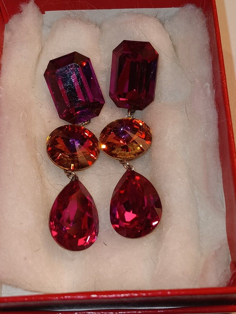 Vintage Red Gemstone Drop Earrings