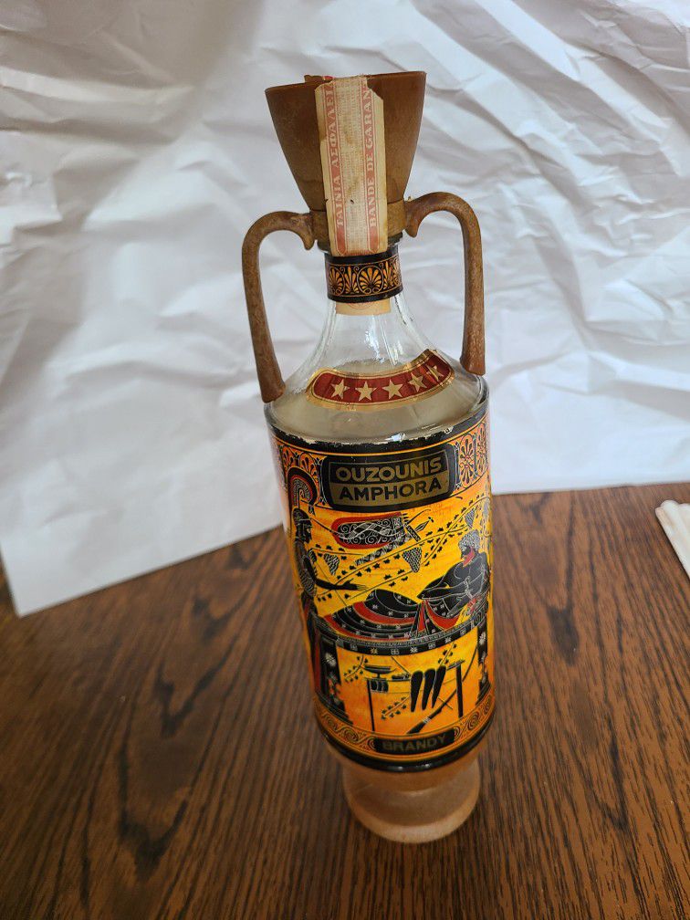 Greek Glass & Bakelite? Decanter Ouzounis Amphora Bottle Rare Vintage Brandy  National patented