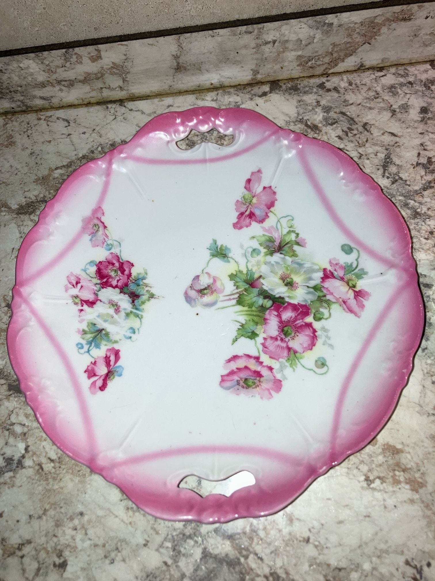 Antquie Germany Made Porcelain Two Handled Cake Or Dessert Plate