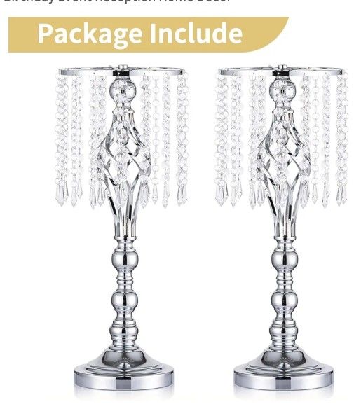 Nuptio 2 Pcs Silver Wedding Centerpieces Flower Stand, 21.7in/55cm Height Wedding Road Lead Flower Vases, Crystal Artificial Flower Arrangements for W
