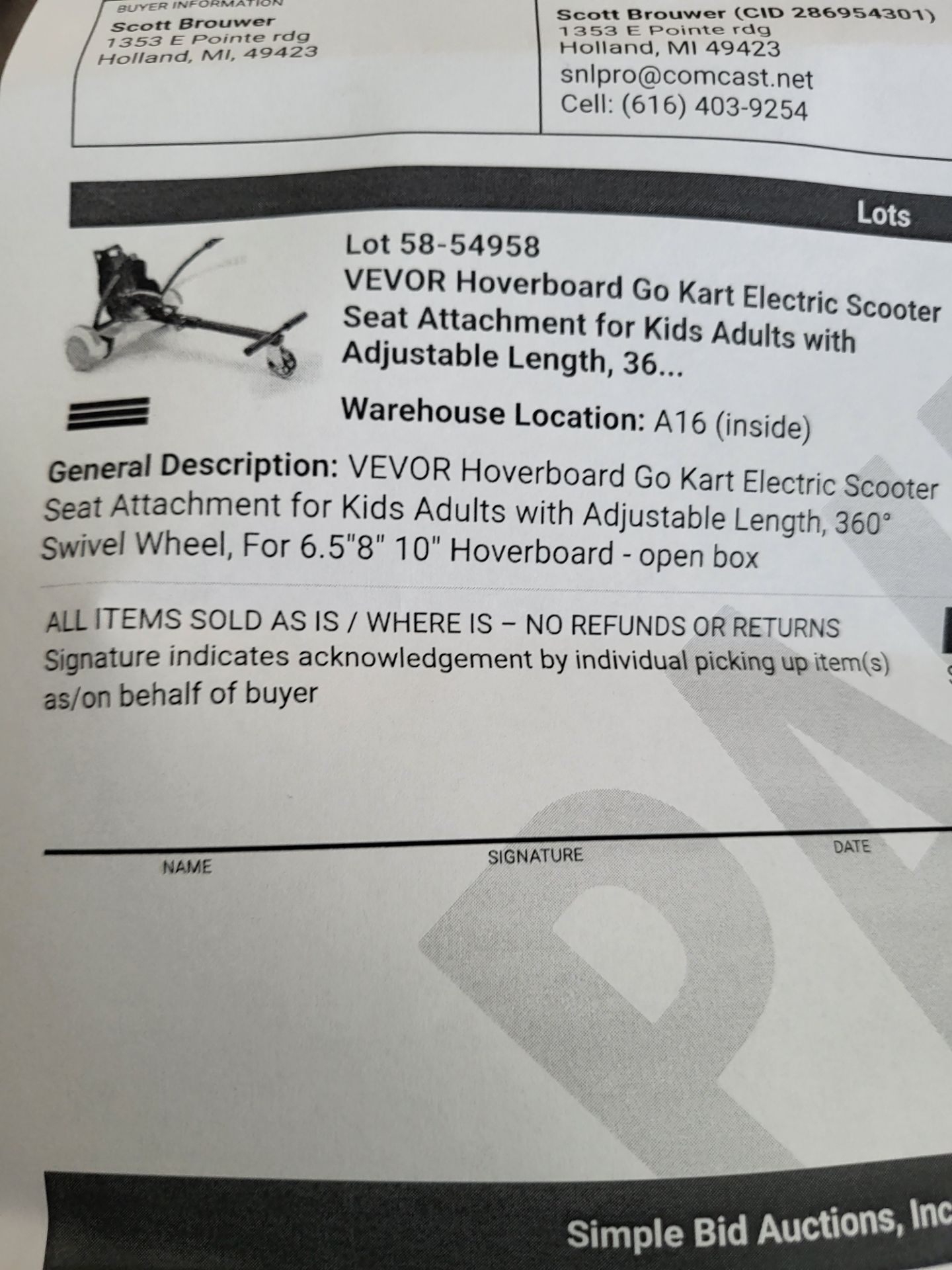 Vevor hoverboard scooter seat