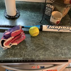 Girls softball package including  like new Rawlings 10” glove,  Rawlings softball bat 30” 17 Oz Instinct model And 2 softballs All one price Plainfiel