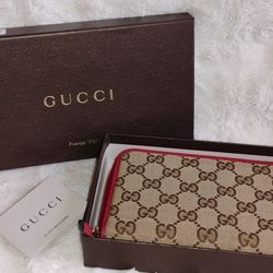 Gucci GG Monogram Canvas Red Zipper Wallet
