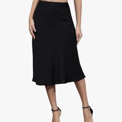Womens Midi Satin Silky Skirt