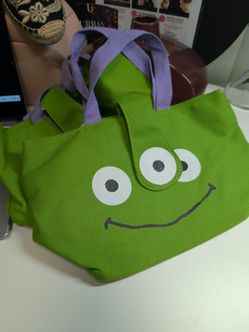 MONSTER Green/Purple Rectangle Tote Bag, Double Handles, Graphic Cartoon Print
