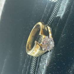 14 K Gold Plated Sterling Silver Ring With CZ Stone