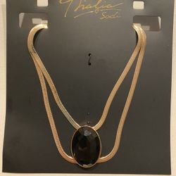 Thalia Sodi Black Satin Herringbone Necklace - Gold Tone, NWT