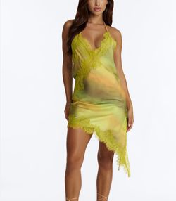 Tie-Dye Halter Mini Dress with Lace Trim