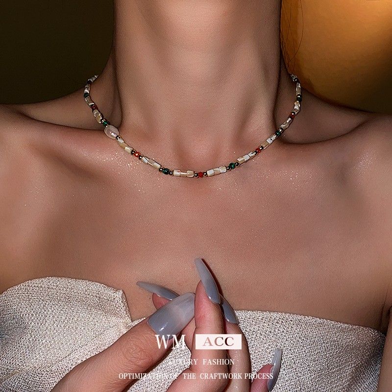 Baroque freshwater pearl necklace,colorful beaded collarbone chain, niche elegant, light luxury and high-end necklaces for women