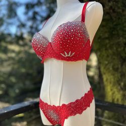 Custom Rhinestone Bra & Panties (34DD & M)