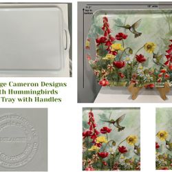 Large Vintage Cameron Designs Floral with Hummingbirds Melamine Tray with Handles