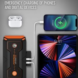 Powrun P-ONE Jump Starter, 2000A Portable Jump Box - Car Jump Starter Battery Pack for up to 8.0L Gas and 6.5L Diesel Engines, 12V Battery Jump Starte