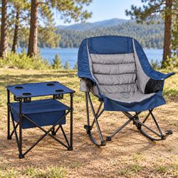 Padded Rocking Camping Chair + Folding Table — 2-Piece Set
