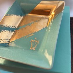  Tiffany & Co. Zodiac Porcelain Tray – Year of the Ox – Aqua & Gold – With Box ✨ 