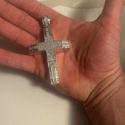 14 White Gold Cross With 10 Carrots Of REAL Diamonds 