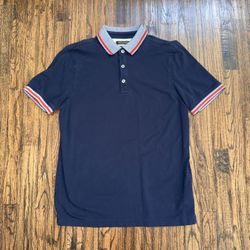 Banana Republic Luxury Performance Pique Polo Shirt Navy/Red Size Medium