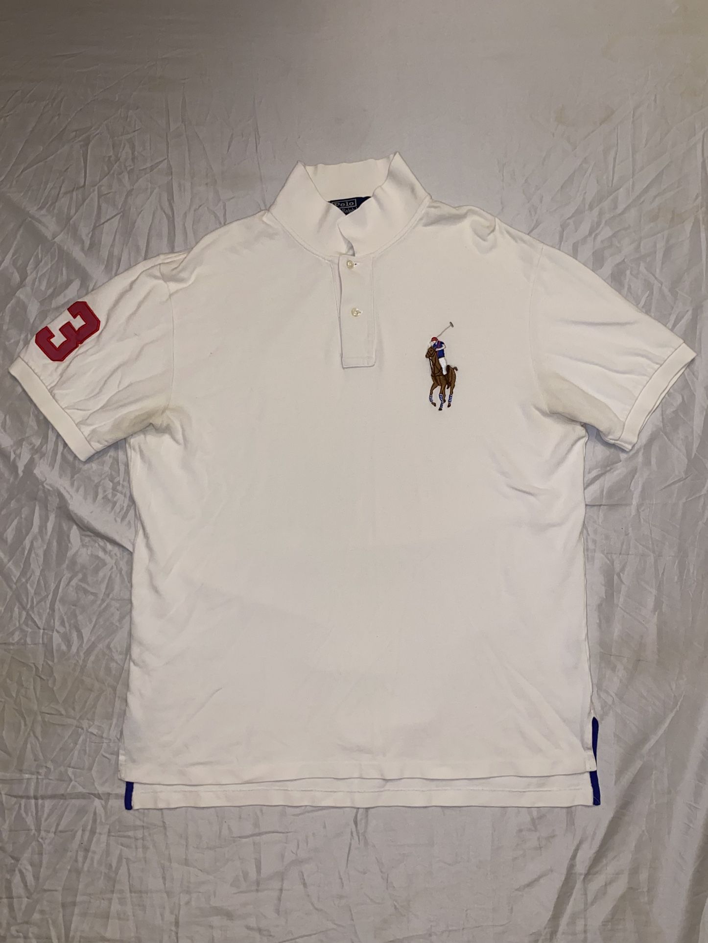RARE! VTG Polo Ralph Lauren Big Pony 3 Polo Shirt - White/Red (Size XL)