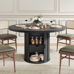 47" Round Dining Table With Stronge Drawer