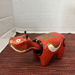 Vintage Hand Crafted Paper Mache Akabeko Red Cow Bobble Head Folk Toy