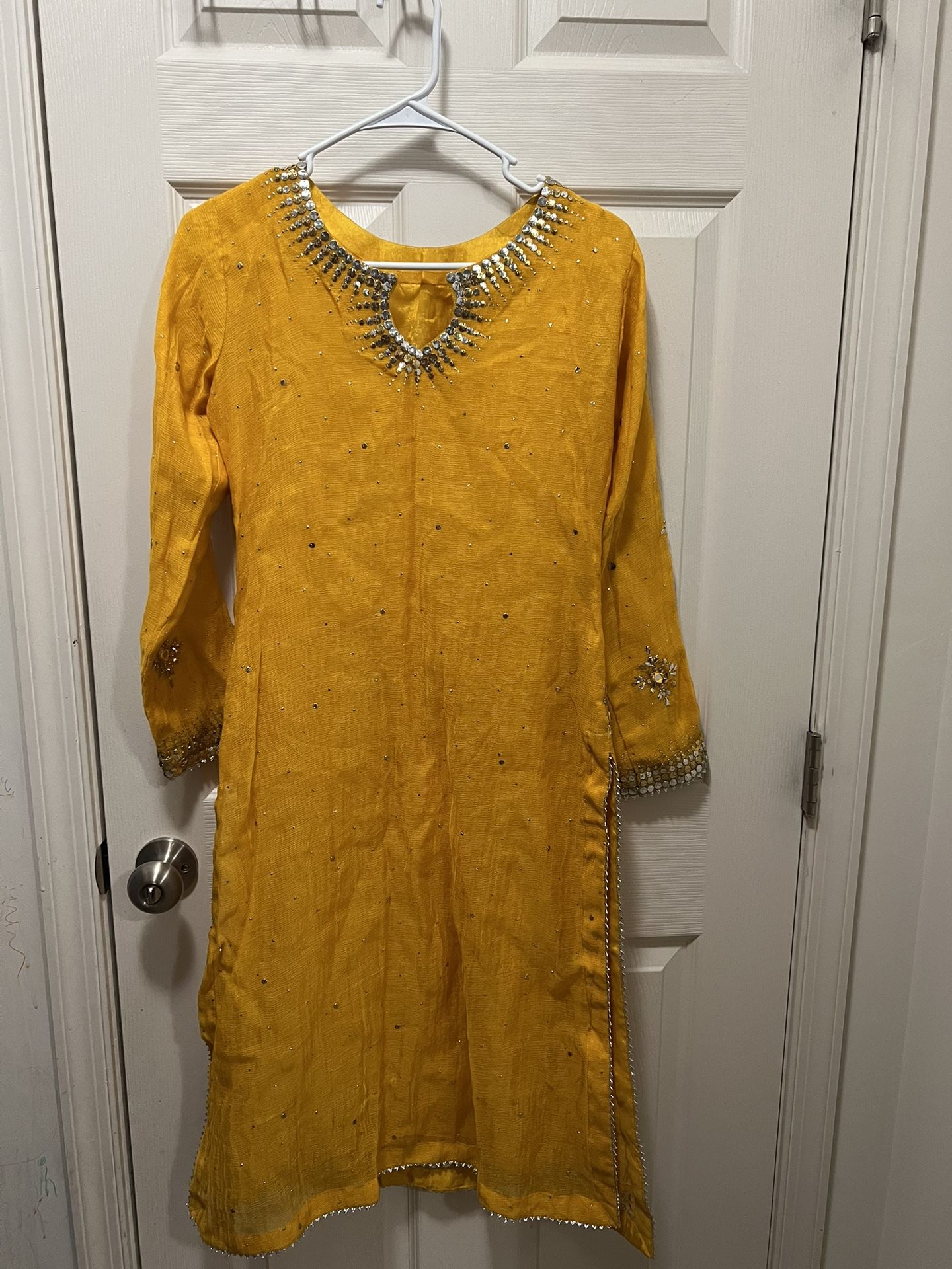 small yellow dress with shalwar and dupatta