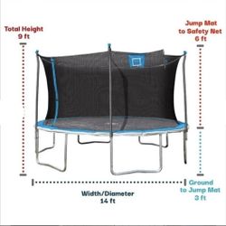 14FT Bounce Pro Trampoline w/ Basketball Hoop Safety Enclosure Net Padded Spring
