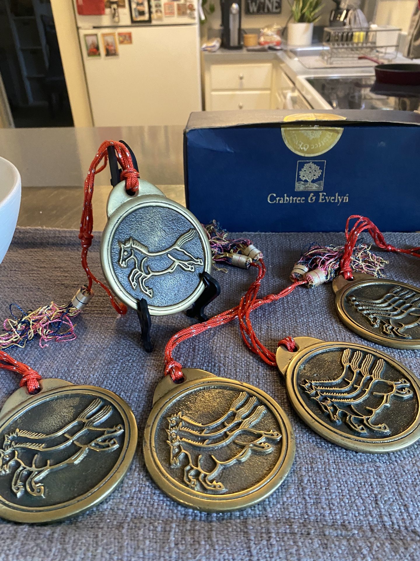 Antique Korean horse medallion set of five