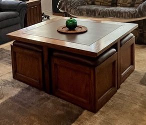 Wood and leather coffee table w storage