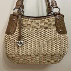 Brighton Delfina Natural Straw With Light Brown Leather Shoulder Bag Purse