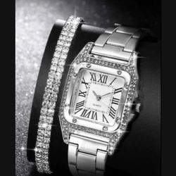 *SALE *SALE* Crystal Square Roman Numeral Watch With Bracelet *SeeMy Other Items*