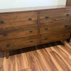 New Mid Century Dresser W Curved Corners.  Pine Wood / Walnut Finish.  61x17Dx36H.  Free Delivery!
