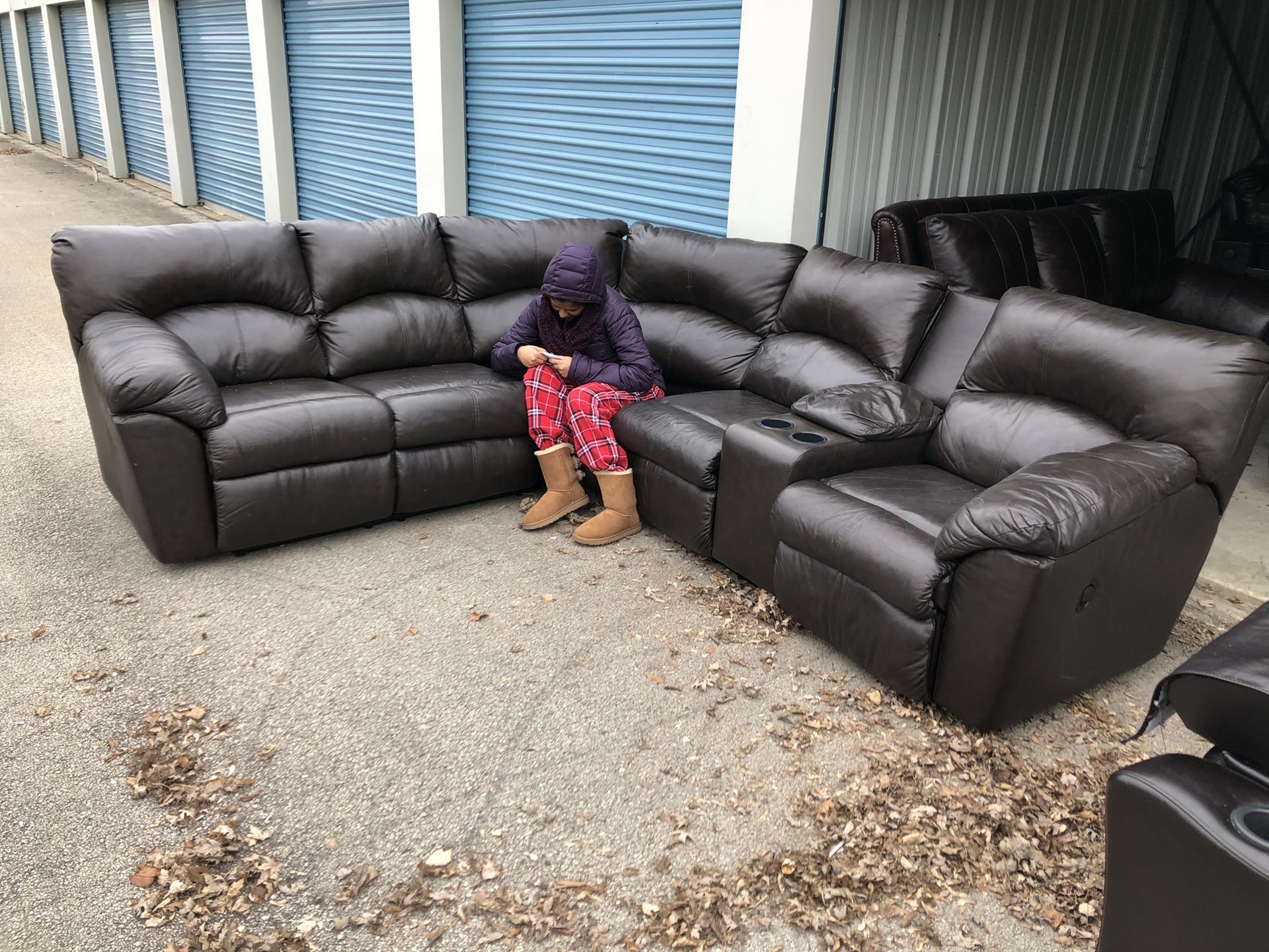 Leather Reclining Sectional Couch