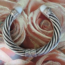 David Yurman Sterling Silver Classic Cable White Agate With Diamonds 