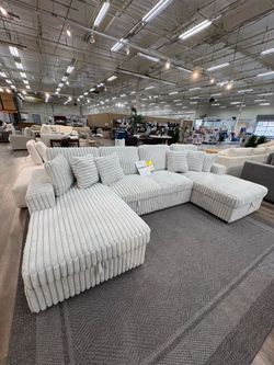 Display sale silver corduroy double sided chaise sectional with hidden side cup holders