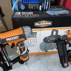 Ridgid 16ga & 18ga Finishing Nailers W/ Air Compressor And Hose